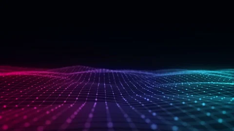Abstract wave with dots and line. Colorful moving particles on black background. Stock Footage 207753778