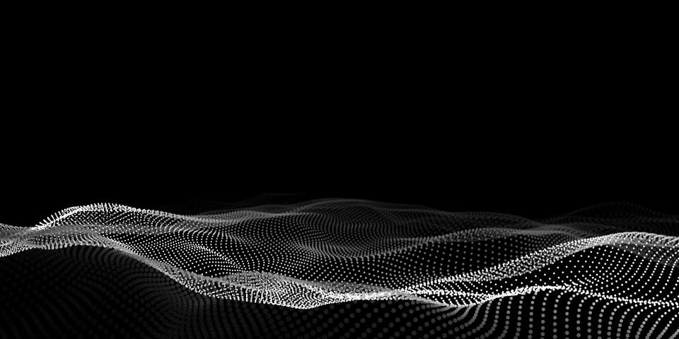 Abstract wave dots in dark background. Technology vector background. Big data Illustrazione stock