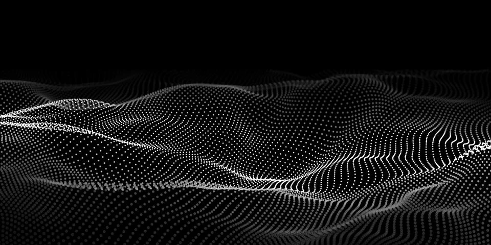 Abstract wave dots in dark background. Technology vector background. Big data イラスト素材
