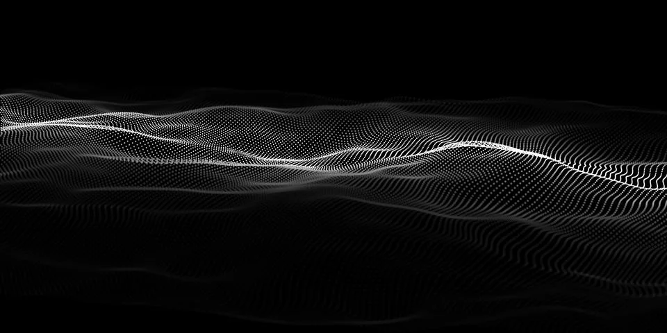 Abstract wave dots in dark background. Technology vector background. Big data Illustrazione stock