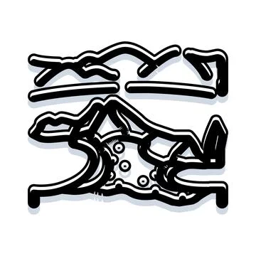 Abstract wave drawing combining line art and geometric shapes Stock Illustration