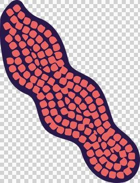Abstract wave form showing dark purple edge, flowing coral red squares across Stock Illustration