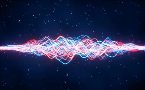 Abstract wave gradient curves and particles, 3d rendering. Stock Illustration