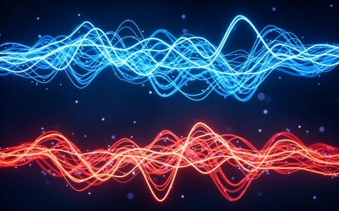 Abstract wave gradient curves and particles, 3d rendering. Illustrazione stock