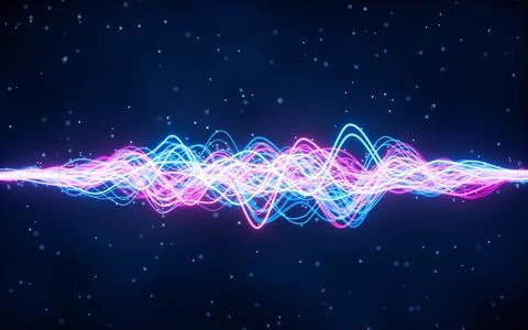 Abstract wave gradient curves and particles, 3d rendering. Illustrazione stock