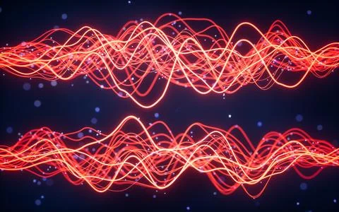 Abstract wave gradient curves and particles, 3d rendering. Stock Illustration