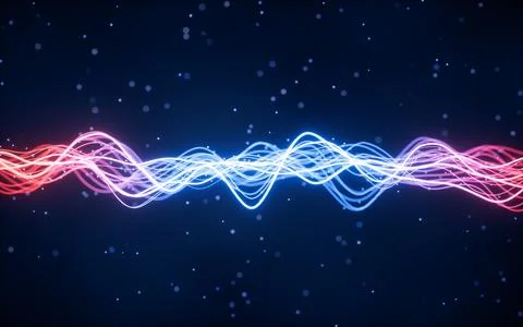 Abstract wave gradient curves and particles, 3d rendering. Stock Illustration
