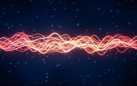 Abstract wave gradient curves and particles, 3d rendering. Illustrazione stock