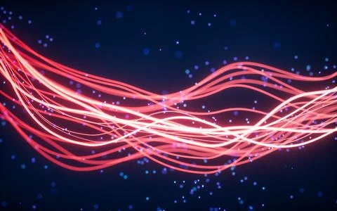 Abstract wave gradient curves and particles, 3d rendering. Stock Illustration