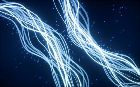 Abstract wave gradient curves and particles, 3d rendering. Stock Illustration