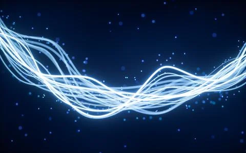 Abstract wave gradient curves and particles, 3d rendering. Stock Illustration