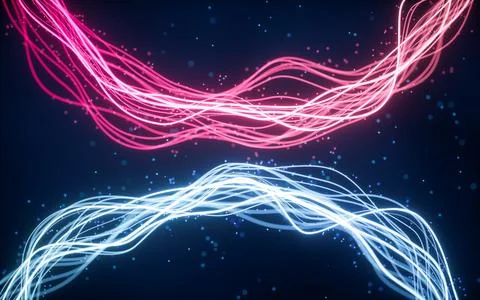 Abstract wave gradient curves and particles, 3d rendering. Stock Illustration