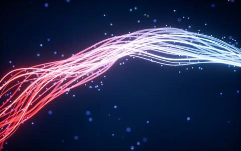 Abstract wave gradient curves and particles, 3d rendering. Illustrazione stock
