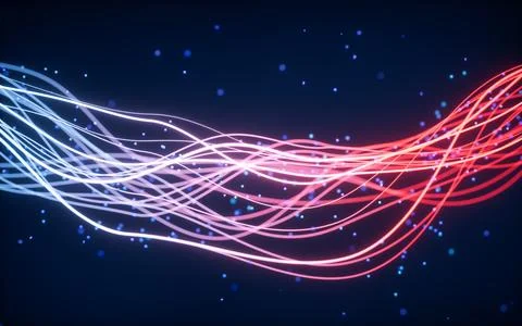 Abstract wave gradient curves and particles, 3d rendering. Stock Illustration