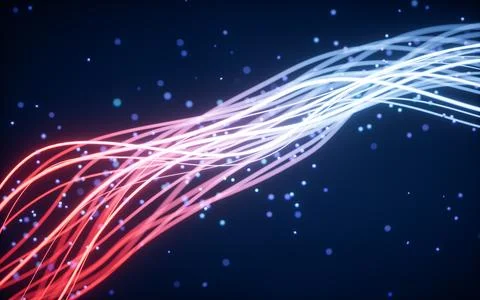 Abstract wave gradient curves and particles, 3d rendering. Stock Illustration