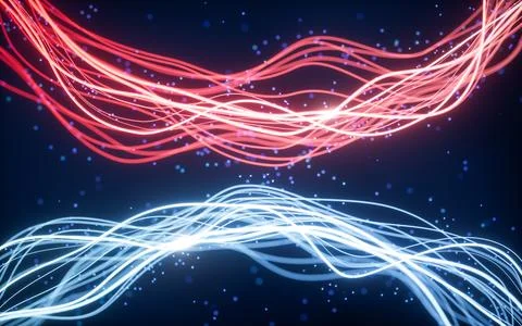 Abstract wave gradient curves and particles, 3d rendering. Stock Illustration