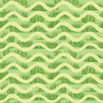 Abstract wave grass lush tiled pattern. Summer holiday background Illustrazione stock