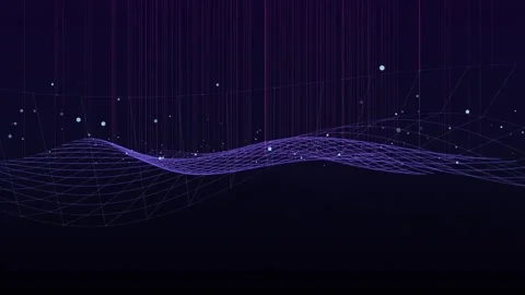 Abstract wave grid motion with falling particles on dark purple background. Stock Footage 346973805