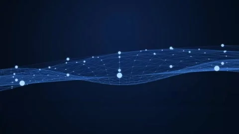 Abstract wave of interconnected blue dots and connecting lines on dark Stock Footage 345710865