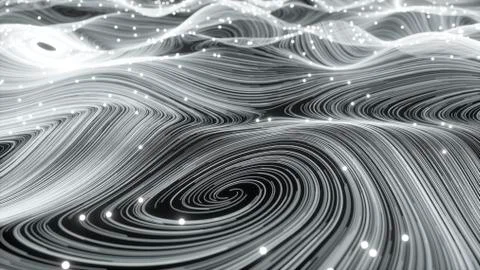 Abstract wave with lights spheres. 3D rendering Stock Illustration