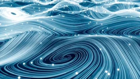 Abstract wave with lights spheres. 3D rendering Stock Illustration