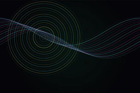 Abstract wave lines and concentric circles in vibrant colors for digital ba.. Stock Illustration