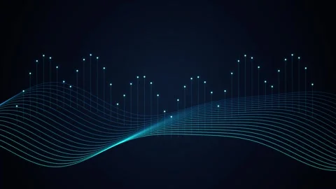 Abstract wave lines and glowing data points moving on dark background in loop Stock Footage 346779254