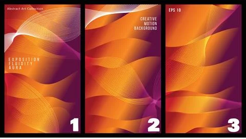 Abstract wave lines banner set in warm orange and dark purple colors for fu.. Illustrazione stock