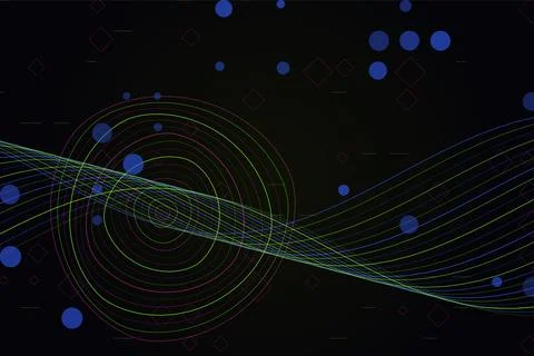 Abstract wave lines with concentric circles and blue circles for tech backg.. 스톡 일러스트