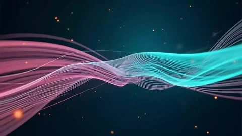 Abstract Wave Lines Flowing with Glowing Particles on Dark Background Stock Footage 314146521