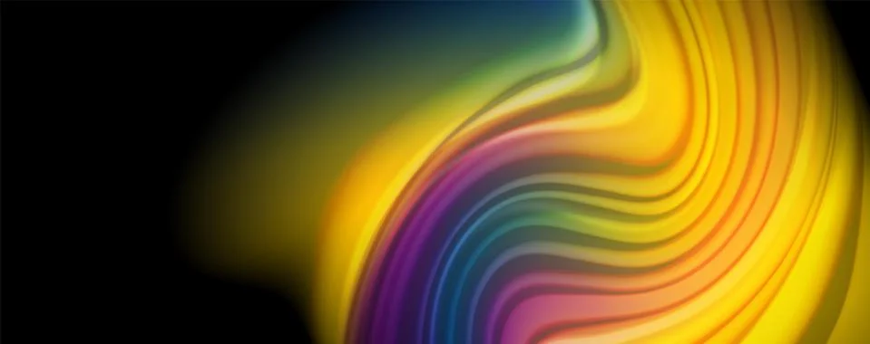 Abstract wave lines fluid rainbow style color stripes on black background Stock Illustration