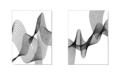 Abstract wave lines pattern creating dynamic black and white compositions. Stock Illustration