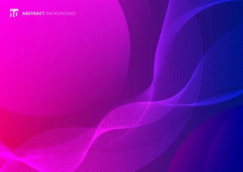 Abstract wave lines pattern on pink and blue gradient background. Illustrazione stock