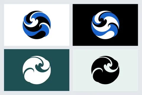 Abstract Wave Logo Design Set Vector Graphic Stock Illustration