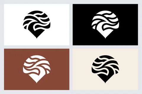 Abstract Wave Map Pin Logo Design Vector Set イラスト素材