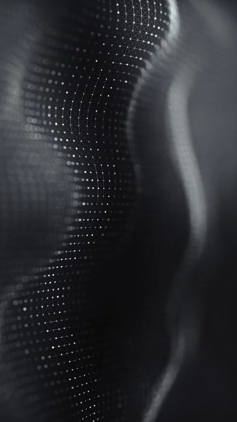 Abstract wave motion with dynamic particle dots, monochrome black and white Stock Footage 301740438