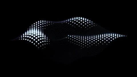 Abstract wave motion formed by glowing white dots moving across dark grid b.. Stockbeeldmateriaal 345984287