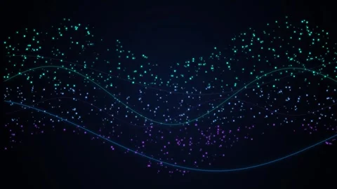 Abstract wave motion with glowing particles and smooth digital flow dark ba.. Stock Footage 346724214