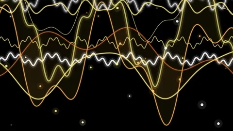 Abstract wave motion graph with glowing particles on black background Stock Footage 346092238