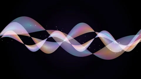 Abstract wave motion with translucent glowing ribbons floating on dark back.. Stockbeeldmateriaal 345731126