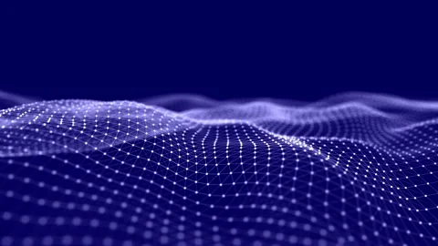 Abstract wave with moving dots and lines. Flow of particles. 스톡 동영상 147194300