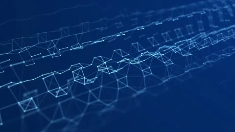 Abstract wave with moving dots and lines. Flow of particles. Stockbeeldmateriaal 149404412