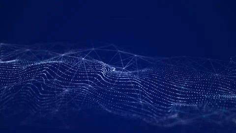 Abstract wave with moving dots and lines. Flow of particles. Stockbeeldmateriaal 149404540