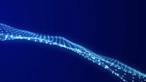 Abstract wave with moving dots and lines. Flow of particles. Stockbeeldmateriaal 149404544