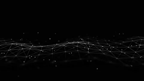 Abstract wave with moving dots and lines. Flow of particles. Stockbeeldmateriaal 152883367