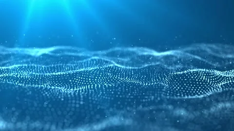 Abstract wave with moving dots. Cyber technology illustration. Stockbeeldmateriaal 149404534