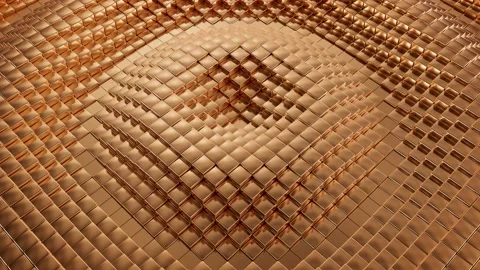Abstract wave pattern animation in a circle motion from golden cubes. 3D render Stock Footage 165725646