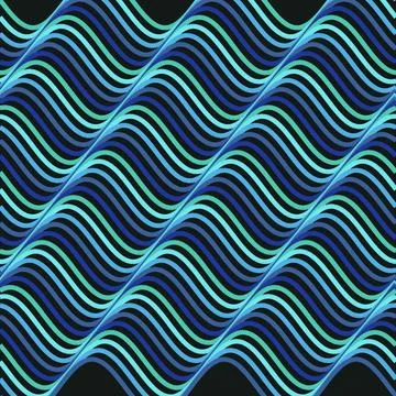 Abstract wave pattern design with glowing blue and green lines on dark back.. Stock Illustration
