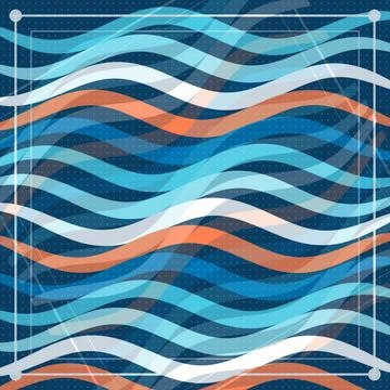 Abstract wave pattern design with gradient blues and orange on dark backgroun Stock Illustration