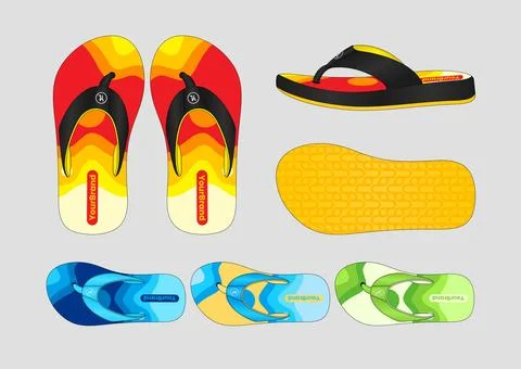 Abstract Wave Pattern Flip Flops Vector Tech Pack with Color Variations 스톡 일러스트